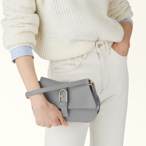 BRAND NEW FURLA FLOW TOP HANDLE MINI BAG IN CENERE - Picture 2 of 16